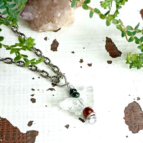 Dainty Iridescent Butterfly Choker Necklace, Minimalist Jewelry, 14" - Picture 3 of 4